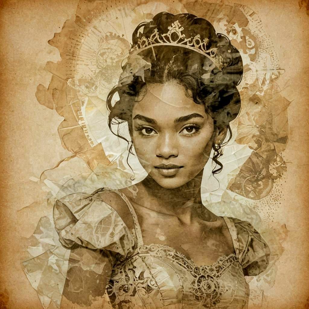 Princess Tiana in Steampunk Ink Painting Style