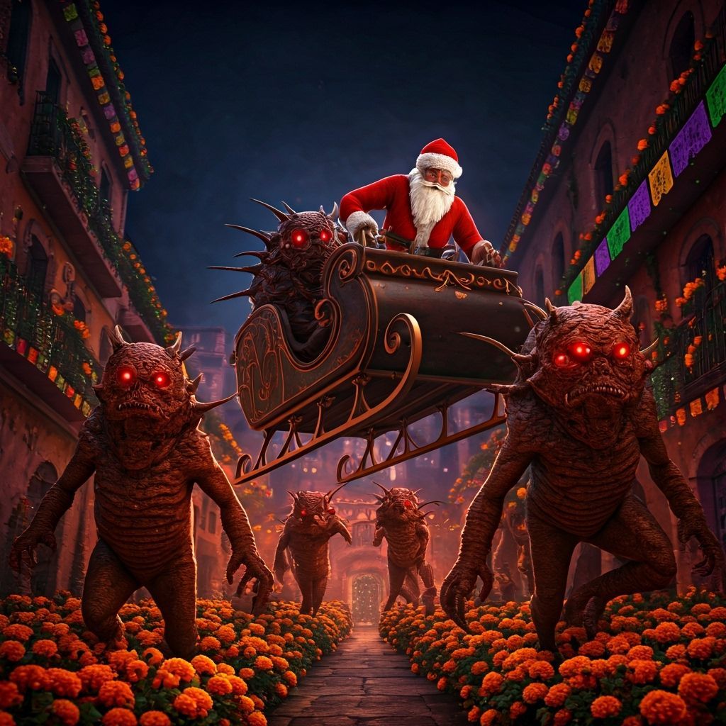 Demonic Beings Levitate Santa's Sleigh in Festive Mexico