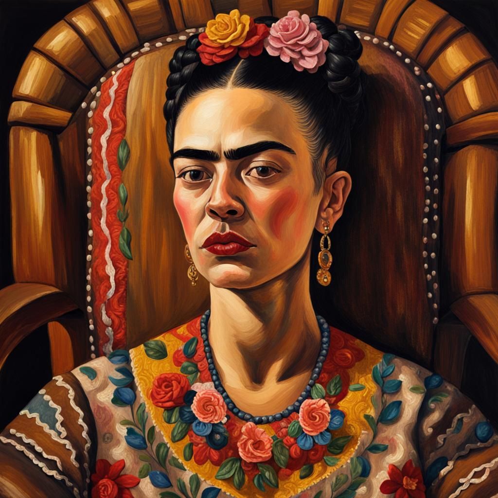 Portrait of a Woman in Folk Art Style