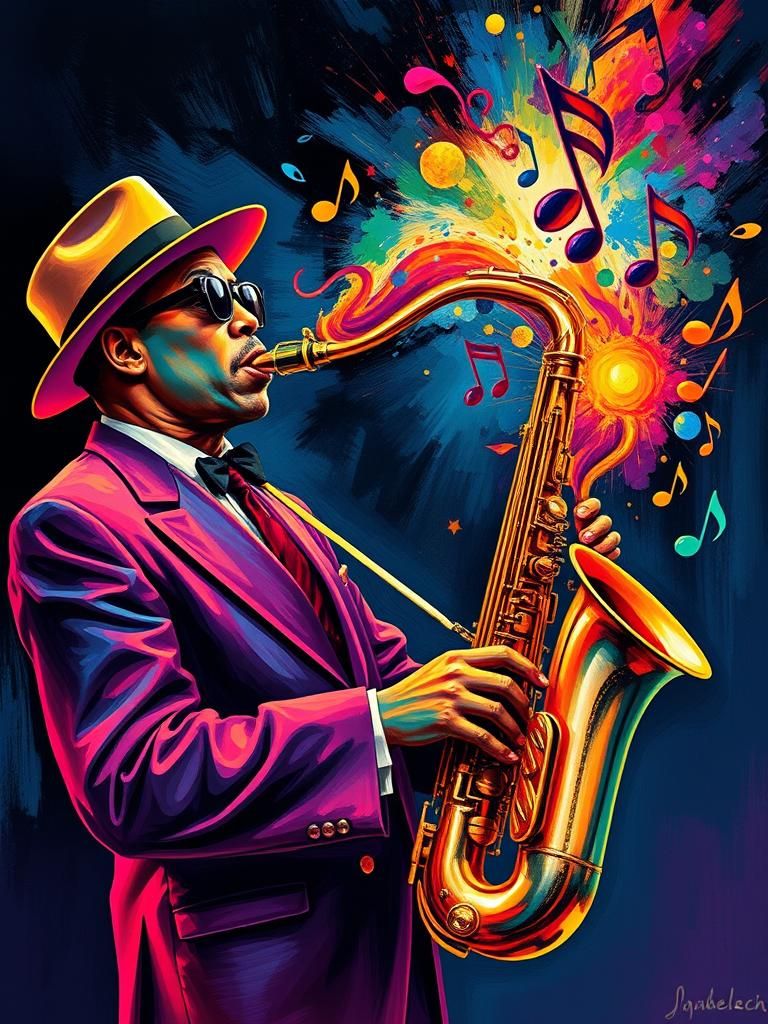 Jazz Musician with Saxophone in Surreal Style