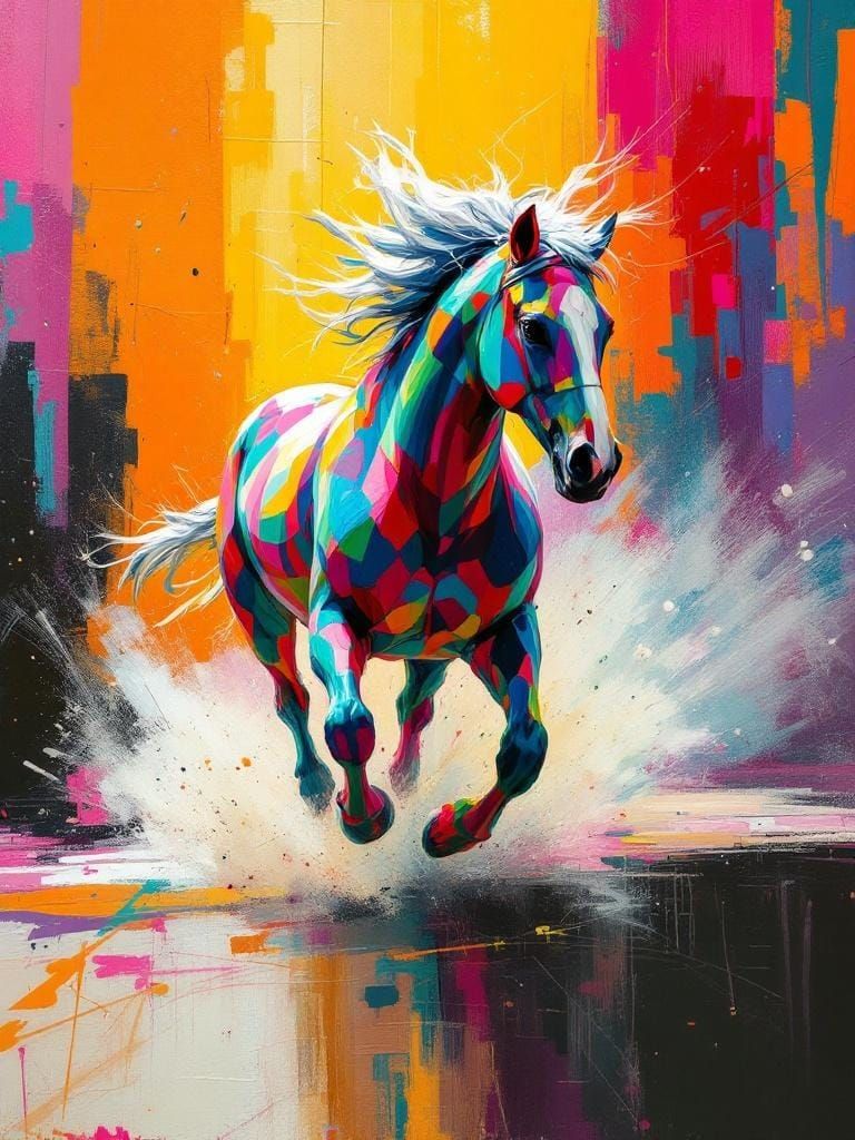 Horse Running Free in Expressive Impasto Style