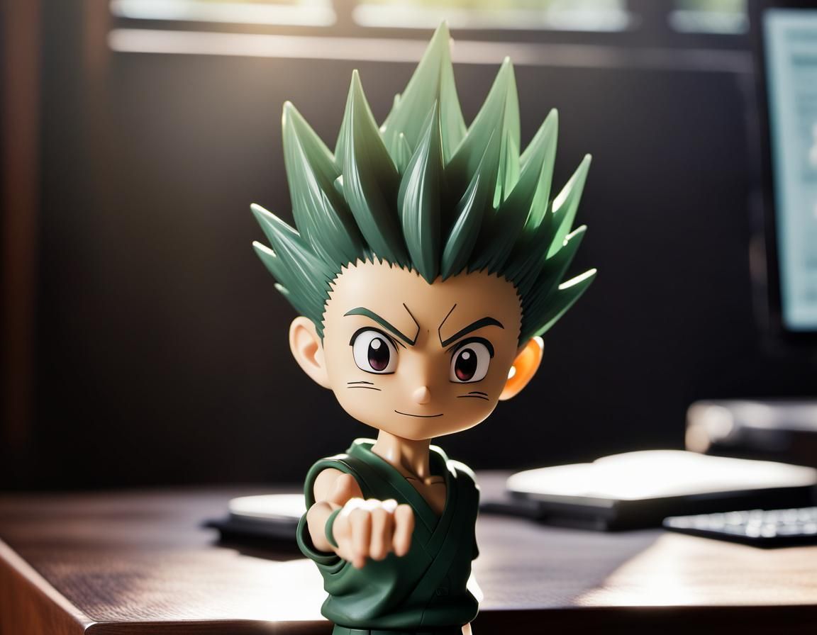 Gon Freecs Bobblehead Figure on Mahogany Desk