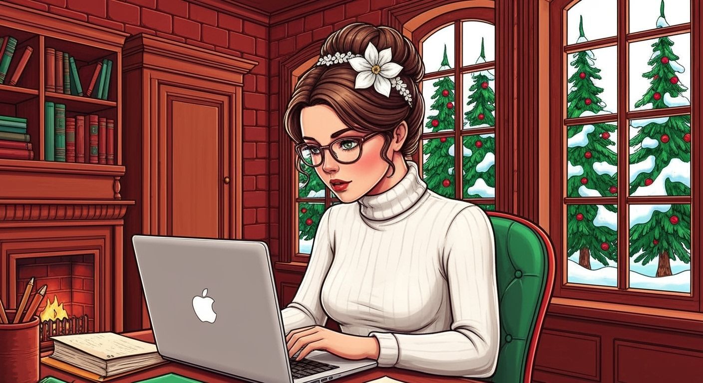 Victorian Illustration of Lady with MacBook