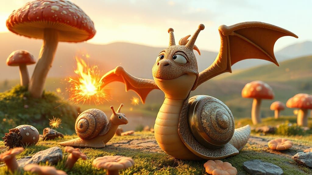 Whimsical 3D Cartoon Snail Hero Embarks on Magical Quest
