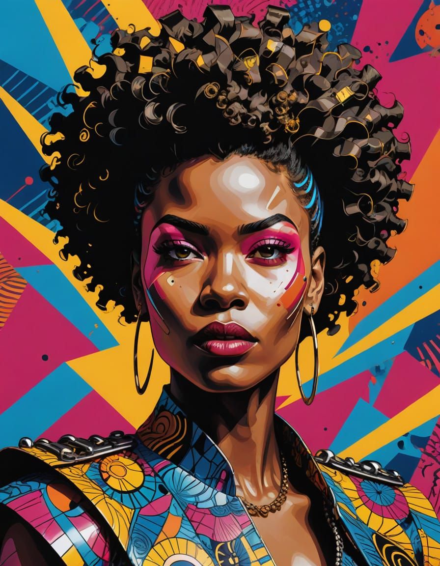 Fearless Punk Warrior Queen in Vibrant Vector Style