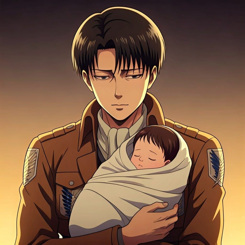 Levi Ackerman Cradling Baby, Studio Trigger Anime Style