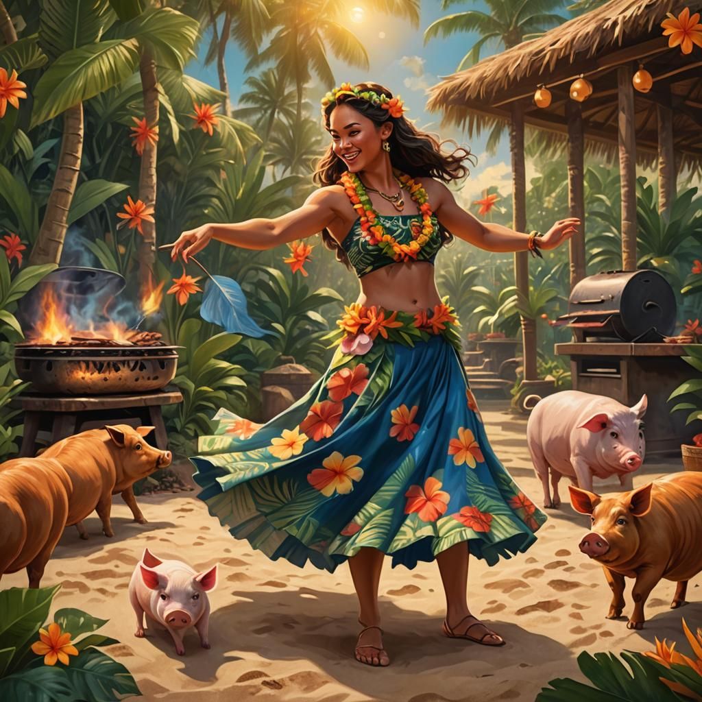 Hawaiian beauty, Hula on the beach