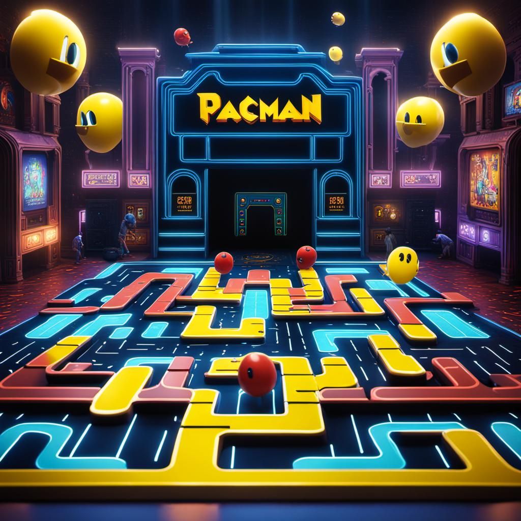 Nostalgic Pacman Game in Detailed Digital Art