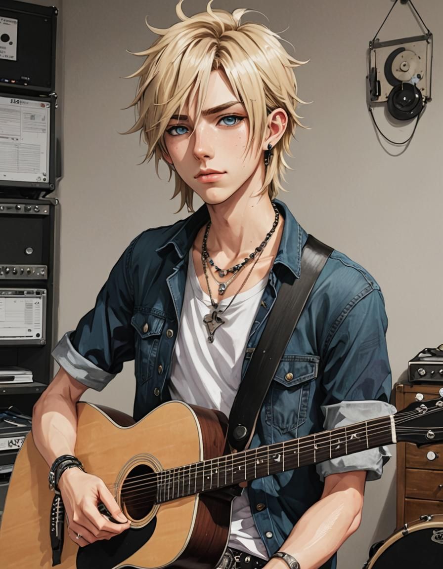 Blonde male OC with guitar