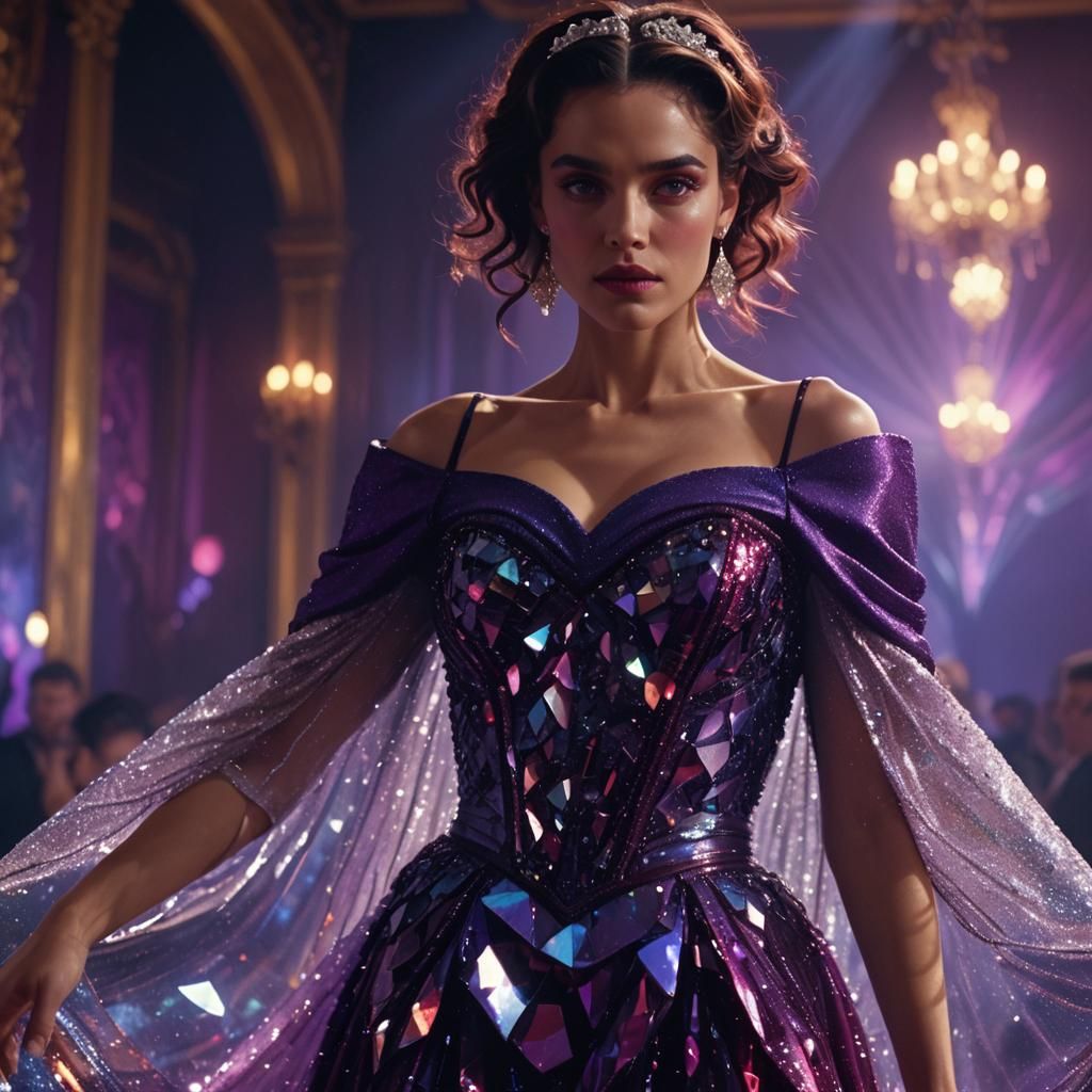 Woman in Iridescent Dress: Hyperrealism in Bold Hues