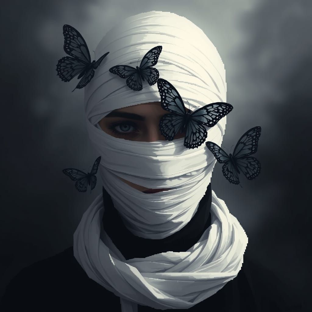 Ethereal Gothic Figure in Pixel Art