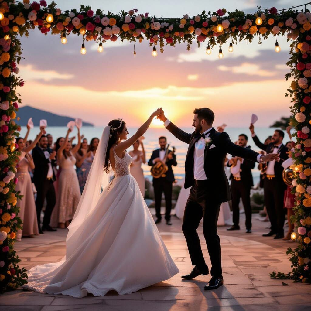 Joyful Turkish Beach Wedding Dance at Sunset