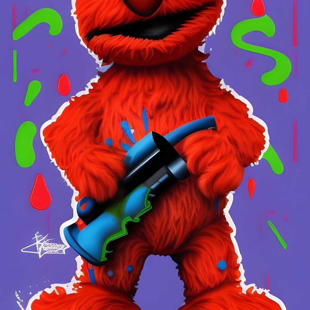 Gangster Elmo in Street Art Style