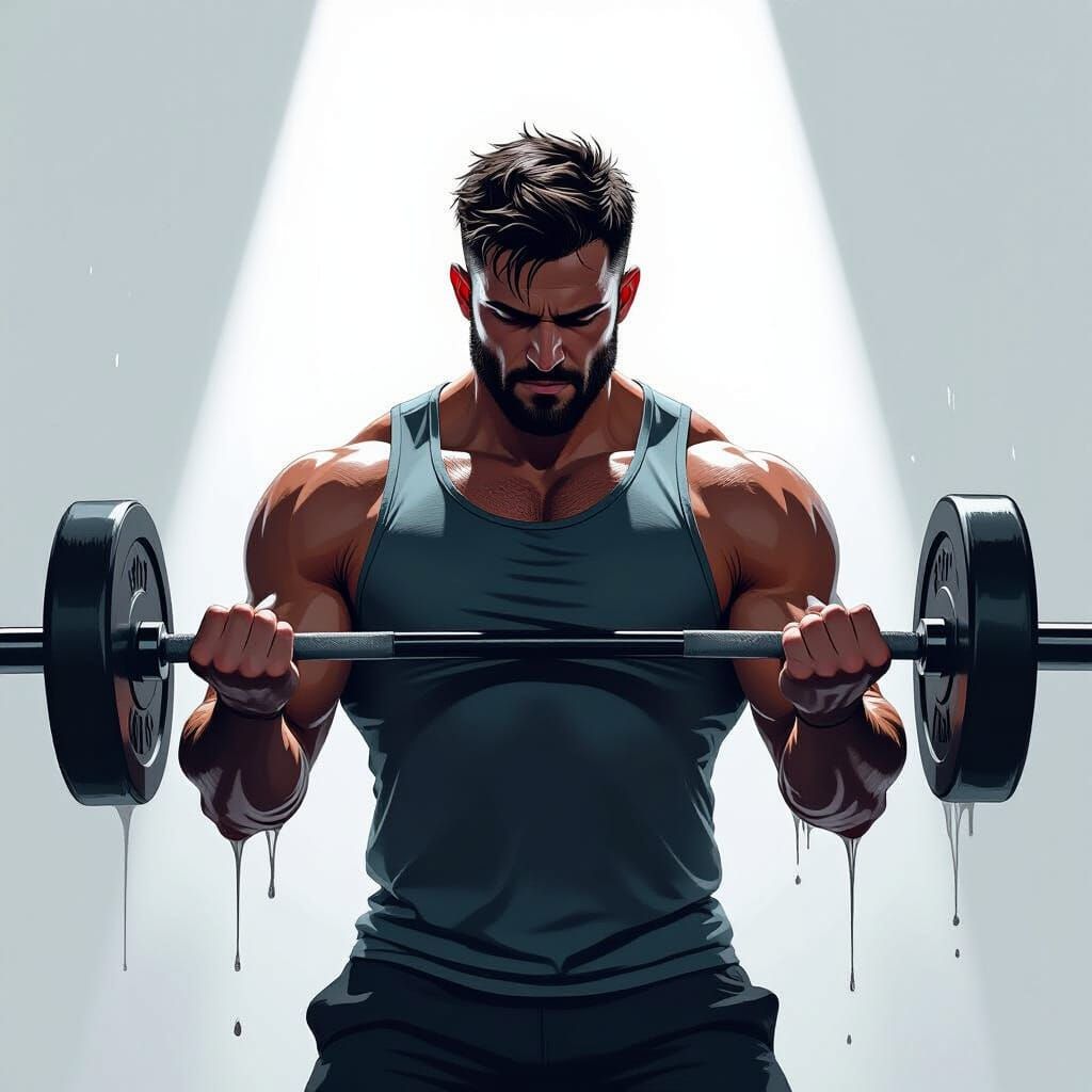 Hyperrealistic Athlete Lifting Barbell in Dramatic Lighting