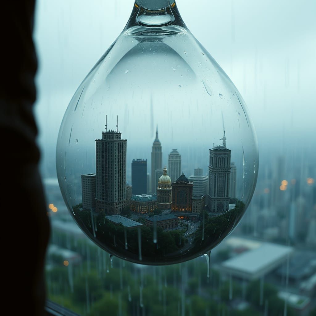 Miniature City Inside Raindrop, Cinematic Film