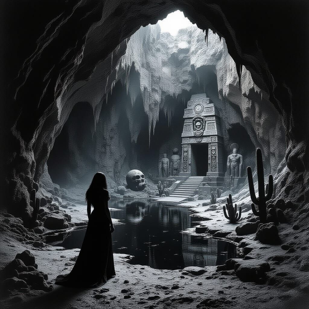 Alien Cave Explorer: Surreal Black and White Photography