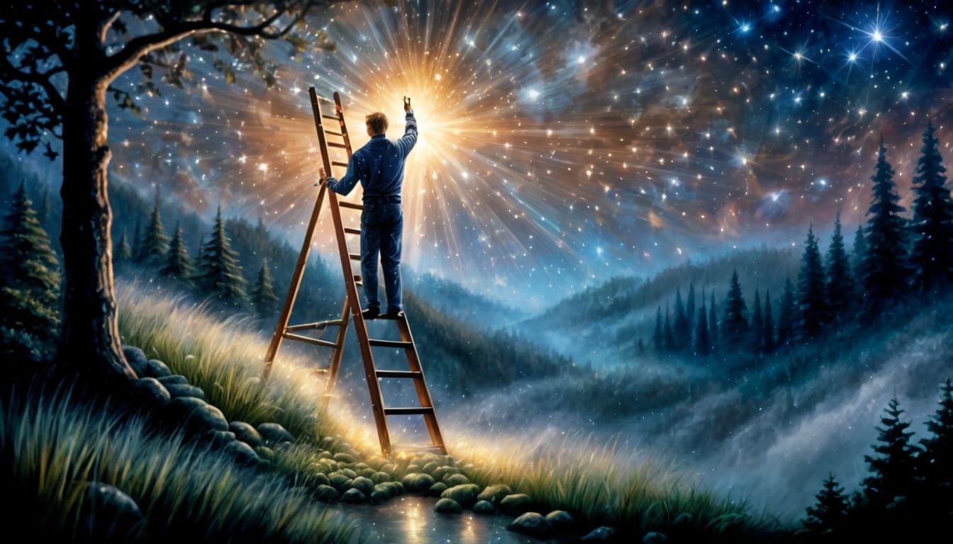 Man Lights Up Stars in Ethereal Fantasy Style