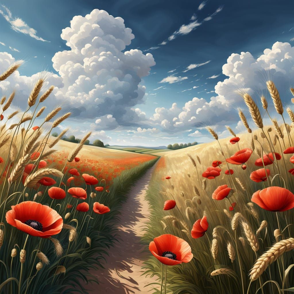 Surreal Neoclassical Landscape with Realistic Blooms