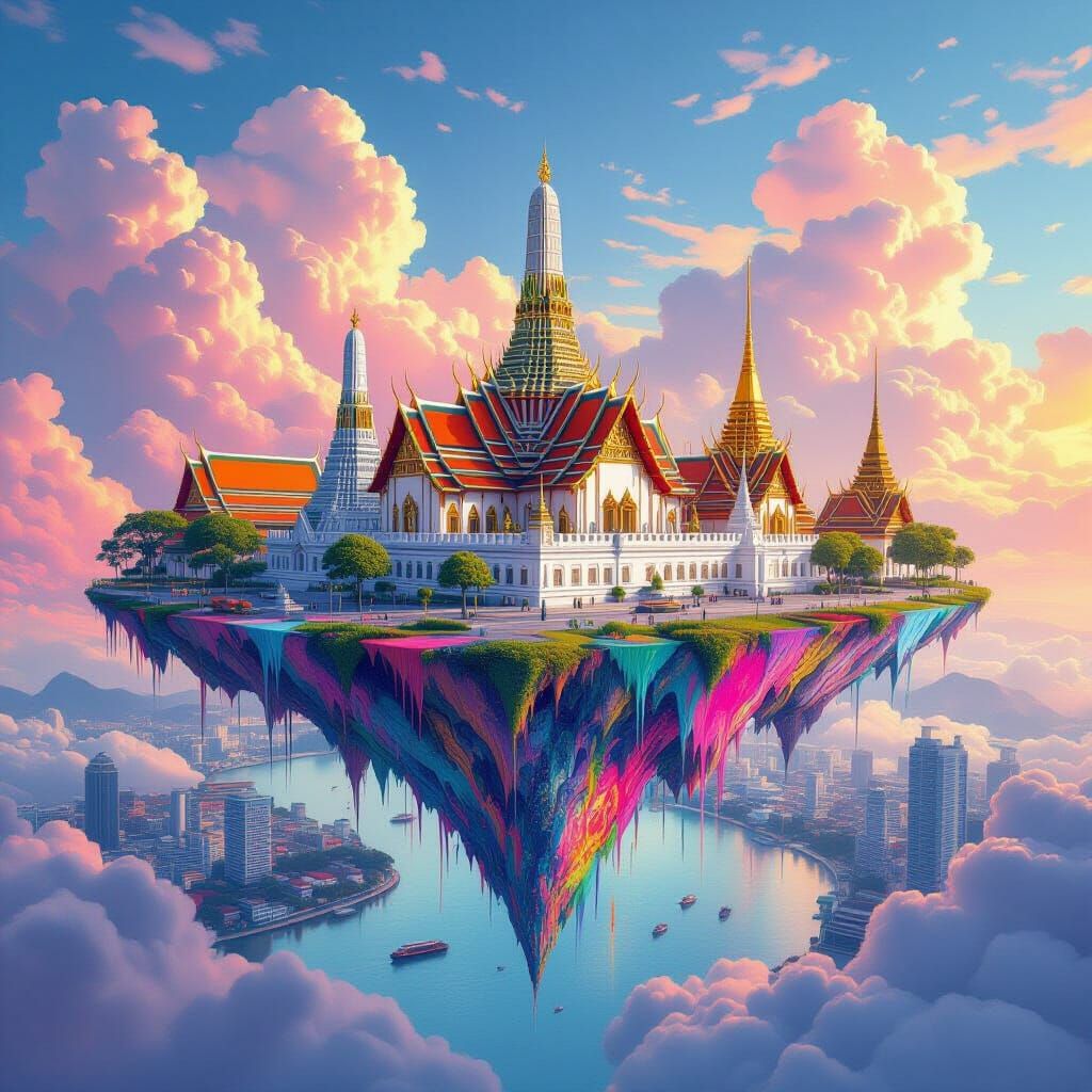 Bangkok Floating Islands in Graffiti Art Style