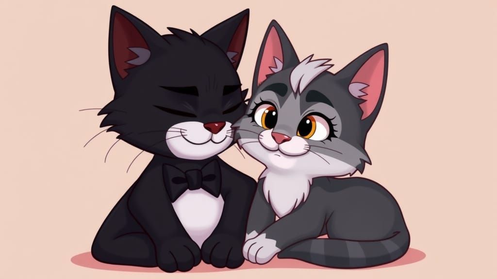 Lifelong Feline Friendship in Heartwarming Cartoon Style