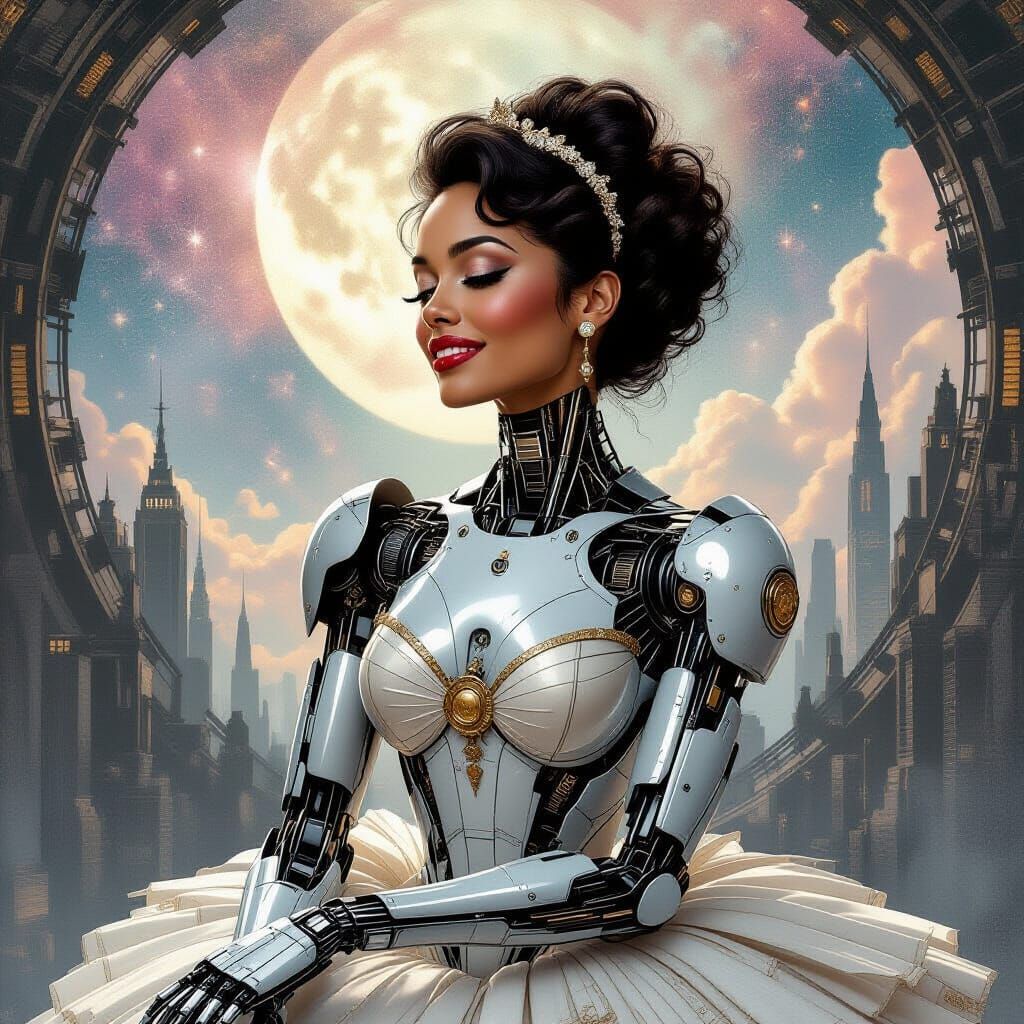Android Ballerina in Gritty Metropolis: Sci-Fi Art