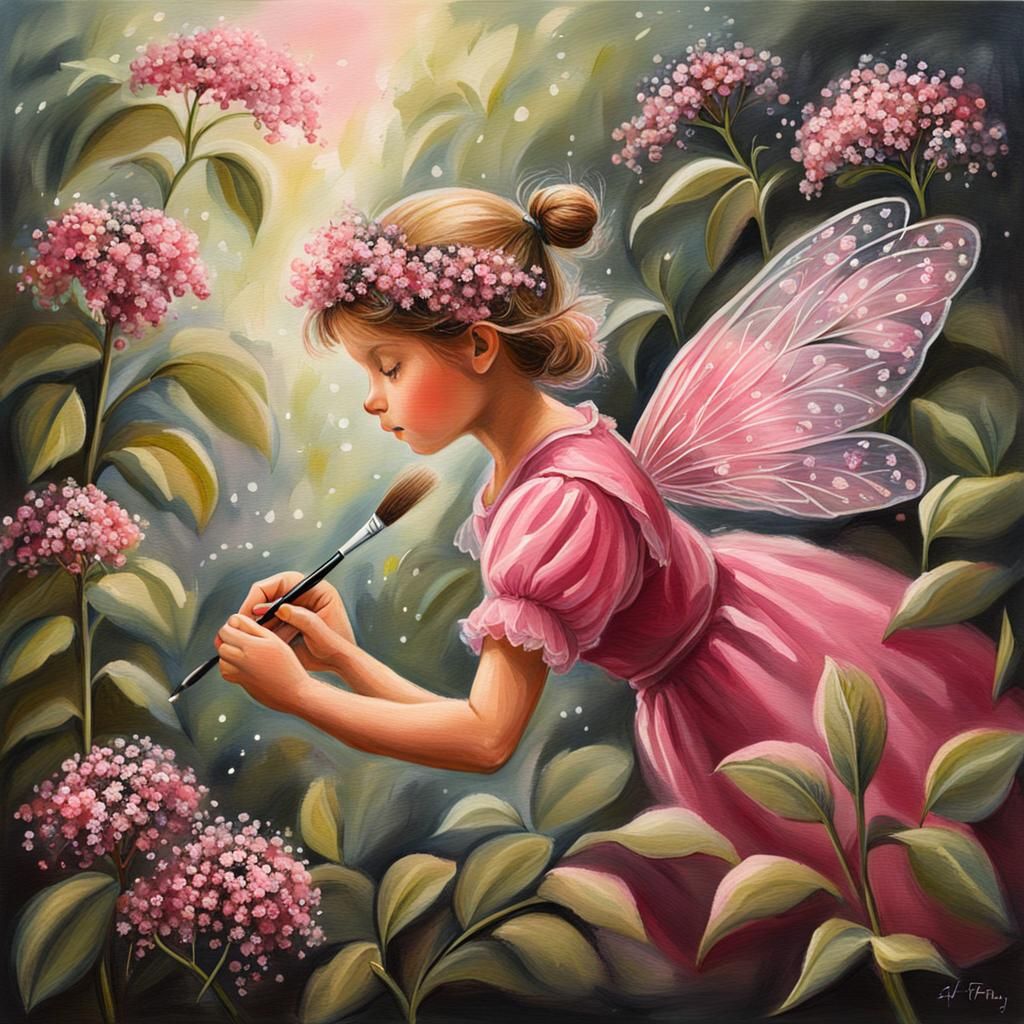Flower Fairy Painting an Elderberry Pink