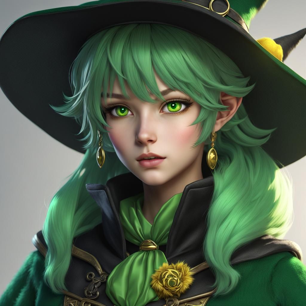 Green Furry Witch in 3D Anime Style