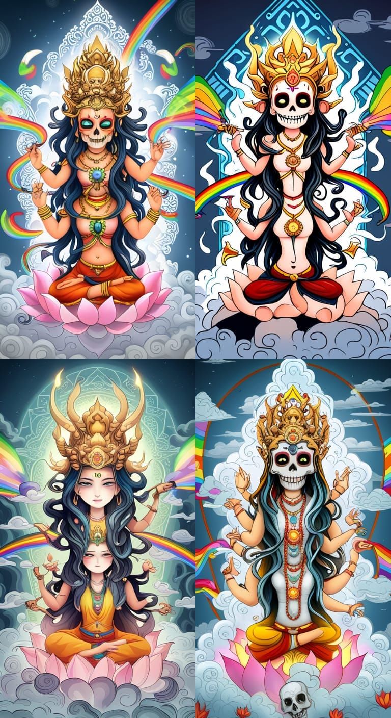 Chibi Hindu Goddess in Asian Pagoda City