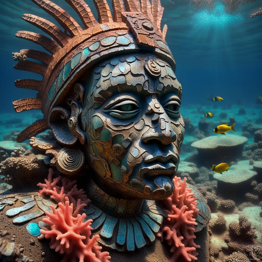 Ocean Floor Voodoo Statue in Surreal Oil Painting Style