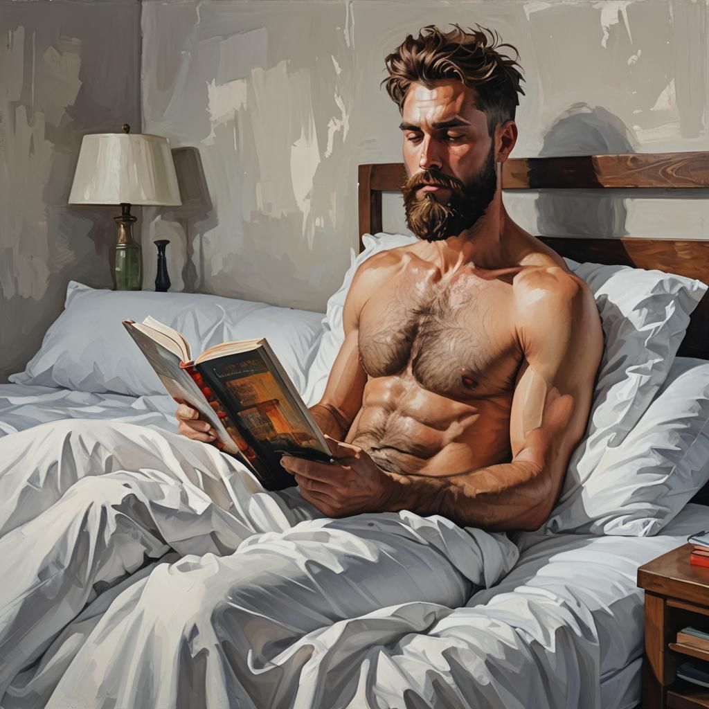 Bearded Man Reading: Minimalist Acrylic Art