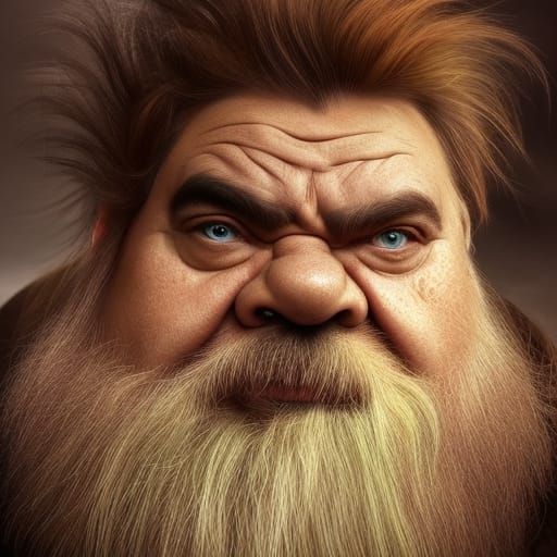 Angry Dwarf Portrait in Fog, Realistic Sci-Fi Art