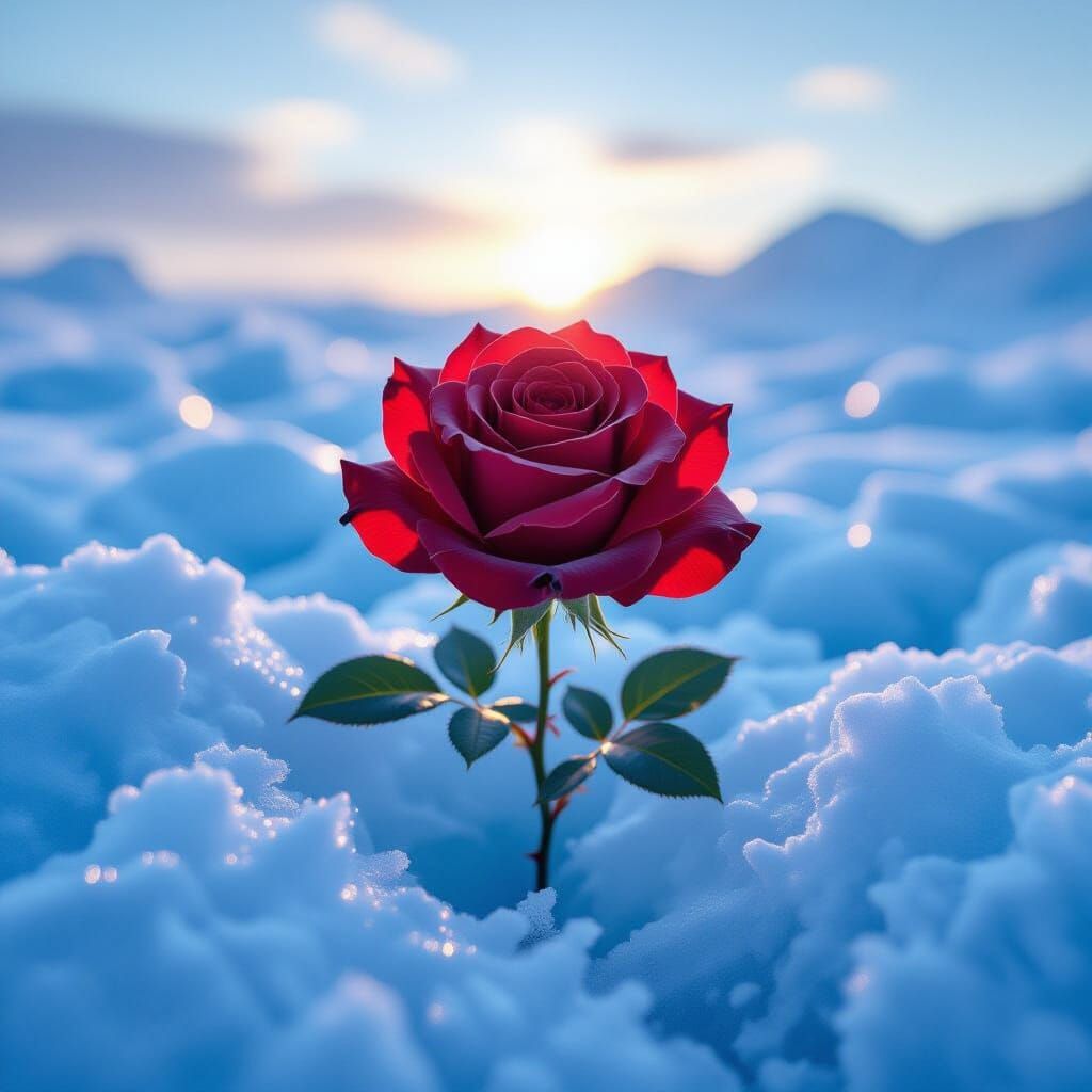 Giant Crimson Rose Emerges from Arctic Ice Floes