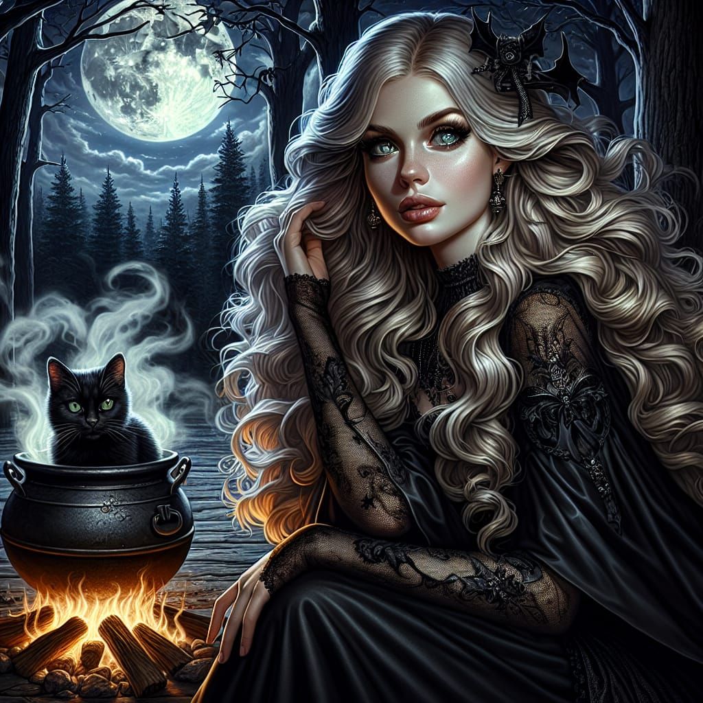 Halloween Witch Digital Painting in Forest