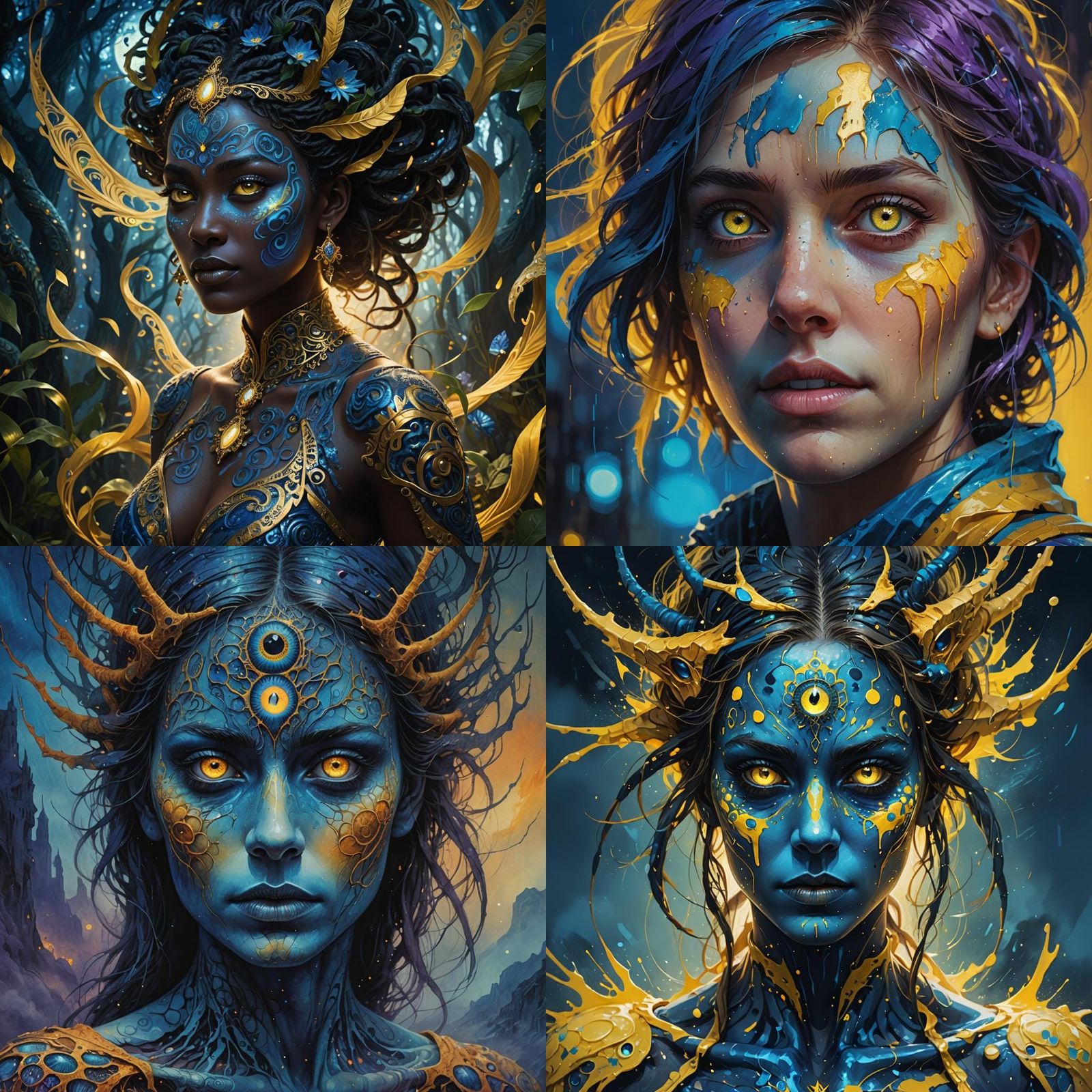 Woman with Blue Paint and Yellow Eyes