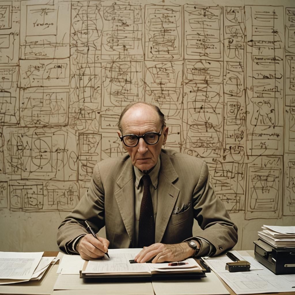 Bureaucratic Labyrinth: A Surreal Sci-Fi Scene