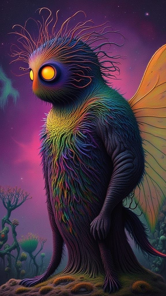 Surreal Portrait of Moth-Man in Lightning Eclipse