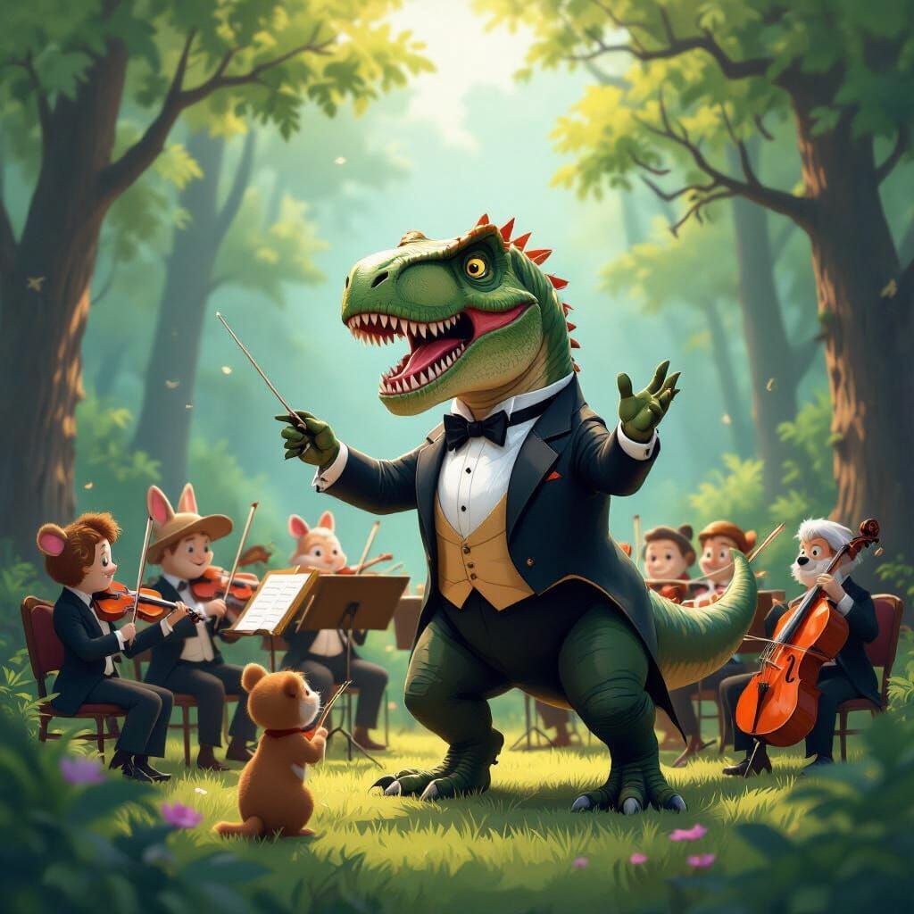 T-Rex Conducts Orchestra in Pixar-Inspired Style