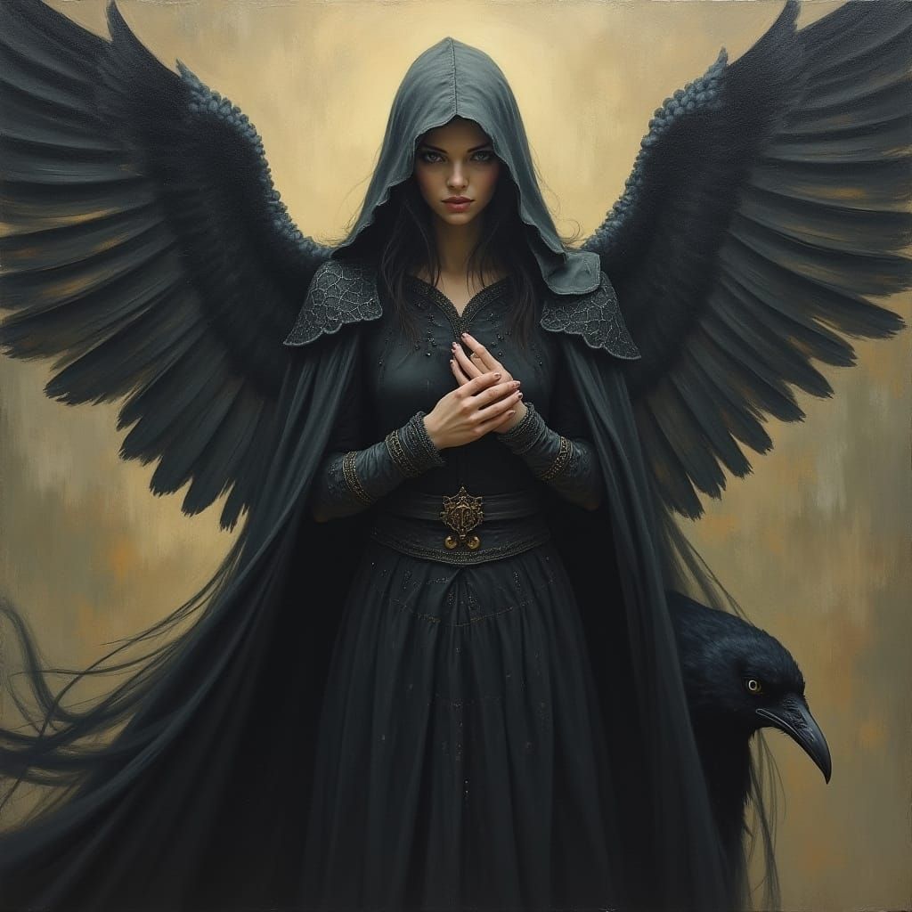 The Morrigan in a Haunting Oil Painting