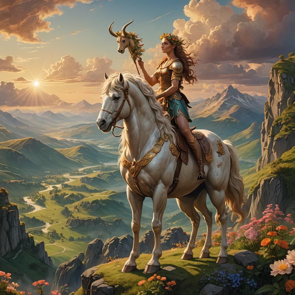 Majestic Centaur in Dreamy Pre-Raphaelite Landscape