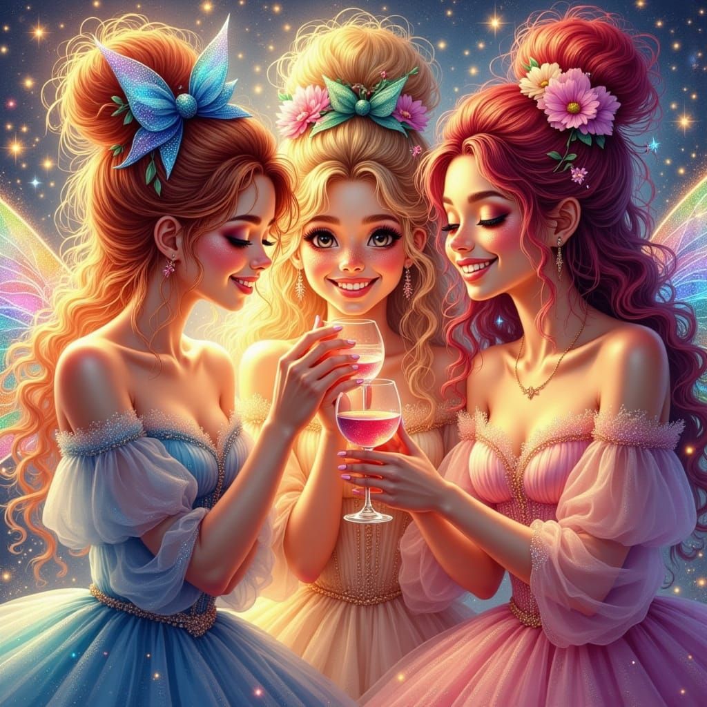 Cute Anime Girls Dancing at a Glittering Party