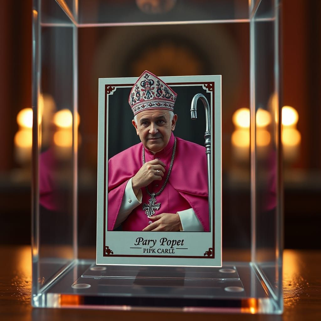 Flamboyant Pink Pope Trading Card in Glass Case