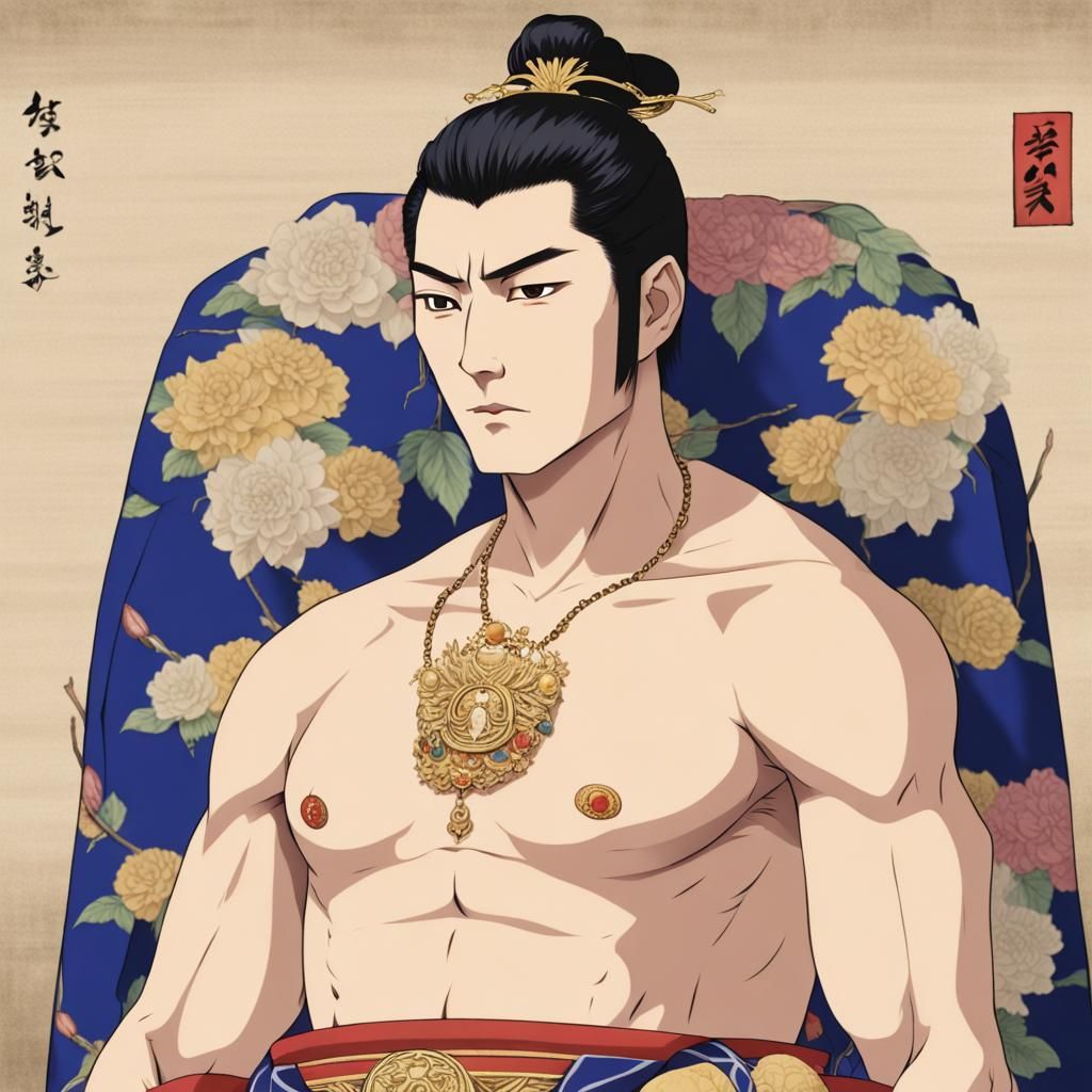 Handsome Shirtless Japanese Emperor Illustration