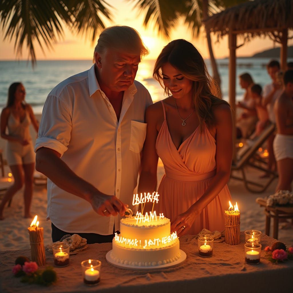 Anniversary Celebration on Tropical Beach in Fauvist Style