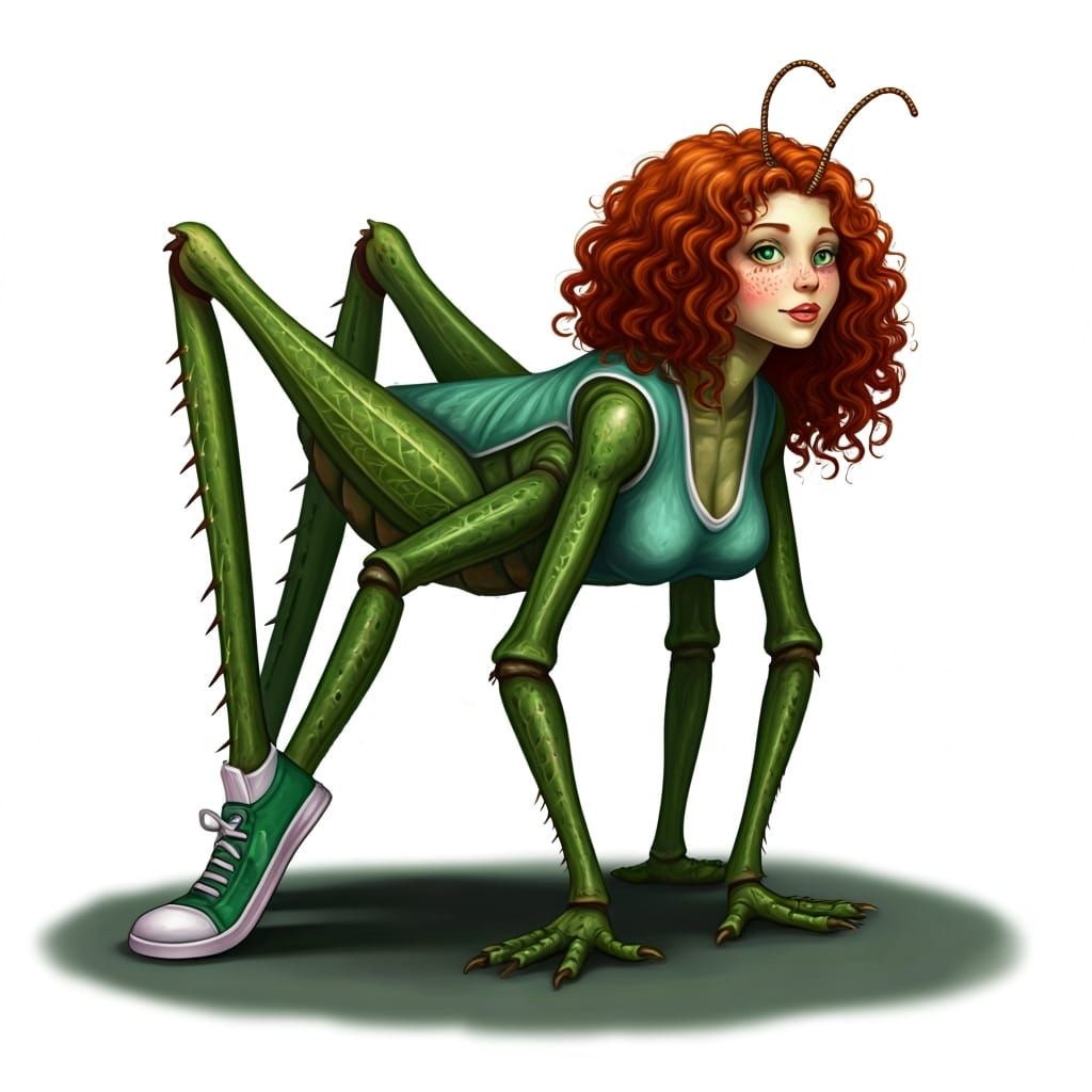 Strange Grasshopper Girl with Red Hair