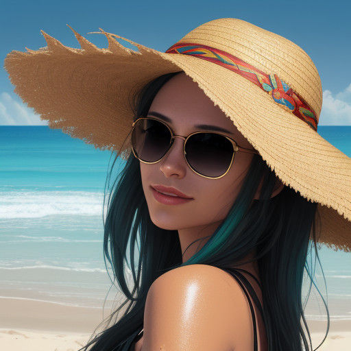 Vibrant Beach Goddess in Oil Painting Style