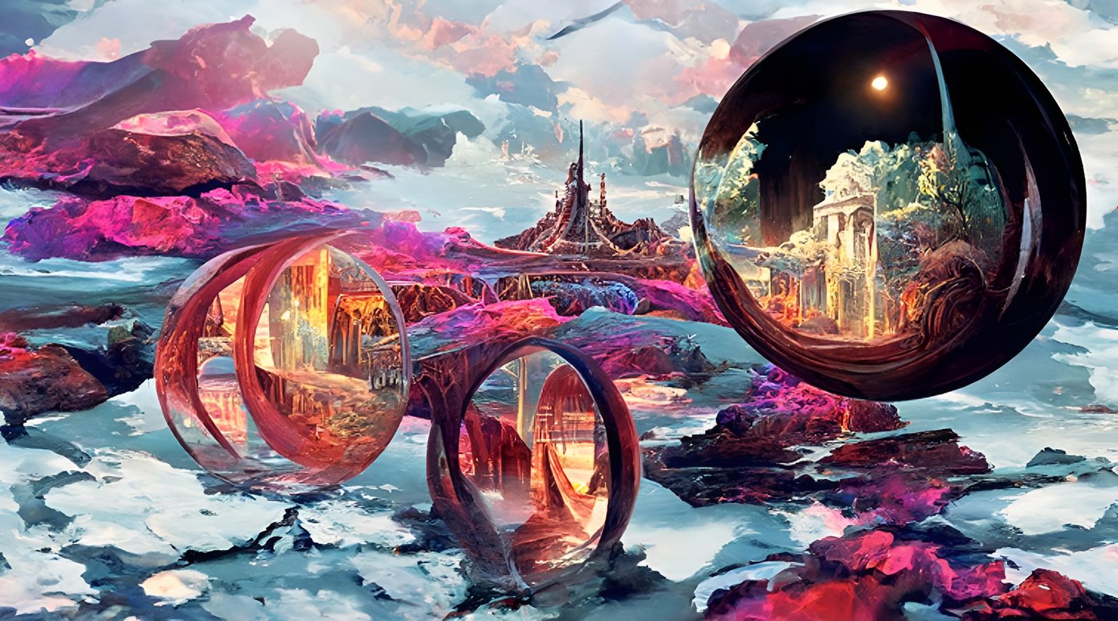 Magic Ancient Bridge Painting in Geometric Style