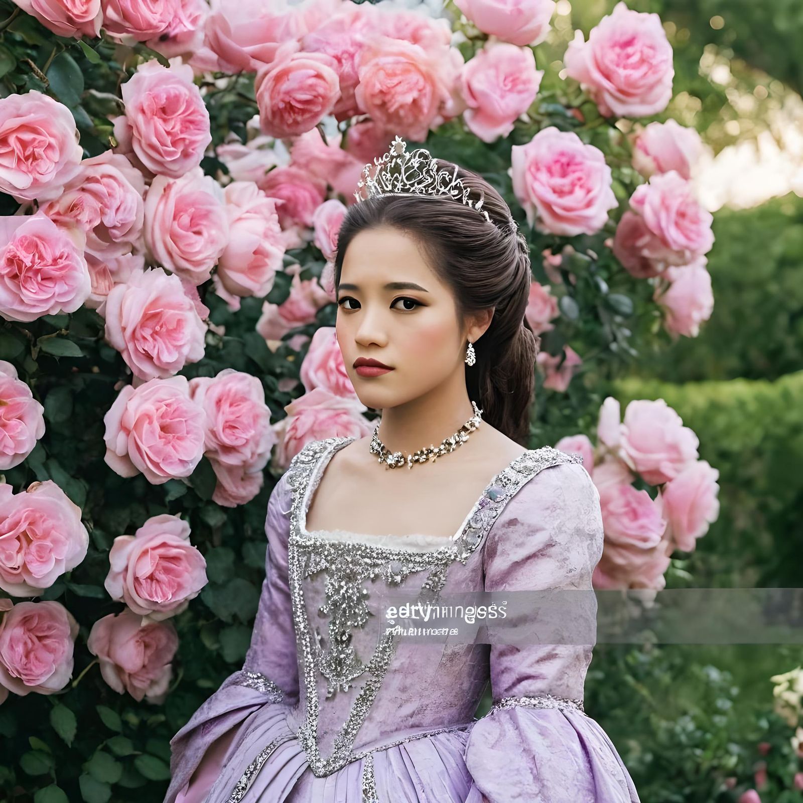 Elegant Person in 18th Century Gown in Garden