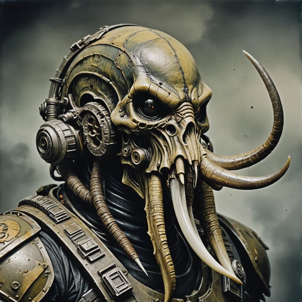 Camouflaged Orc with Lamprey Head in Armor