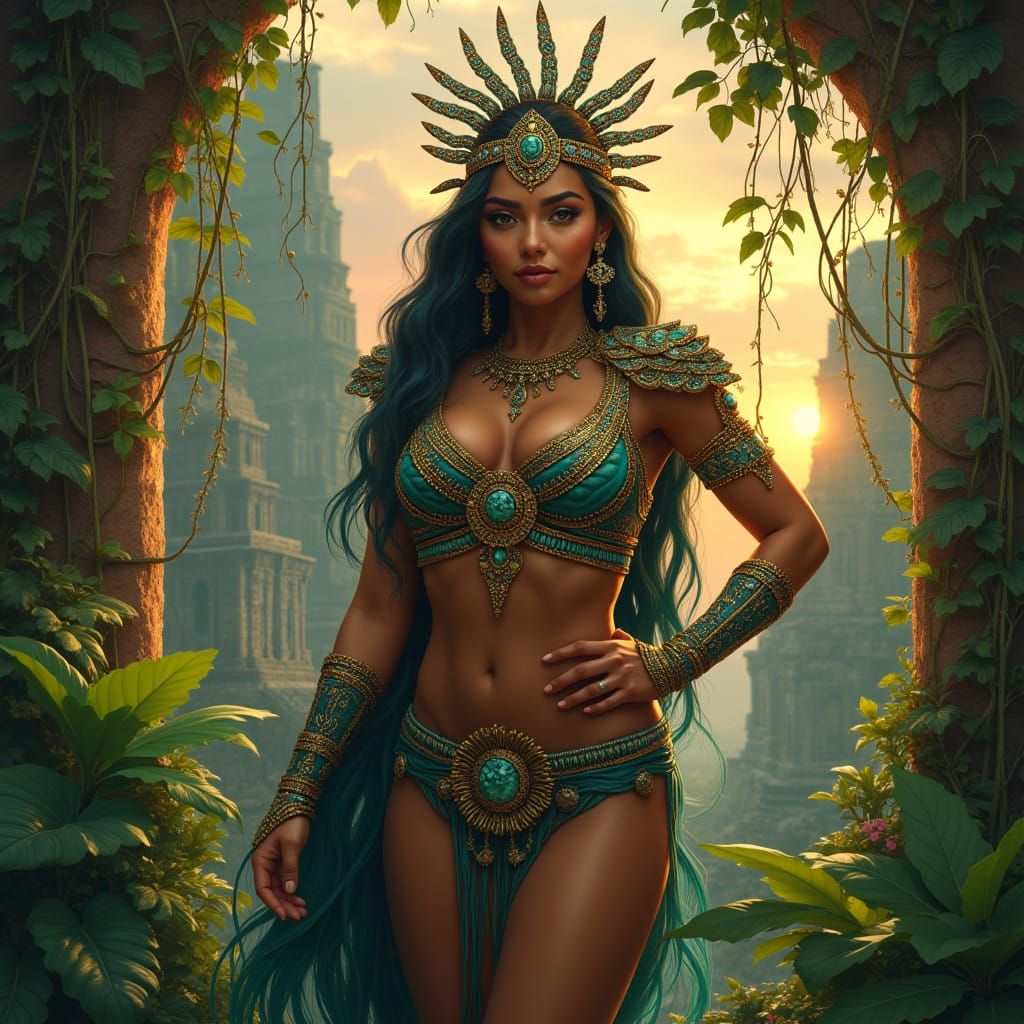 Latina Goddess of Ancient Ruins in Vibrant, Iridescent Splen...