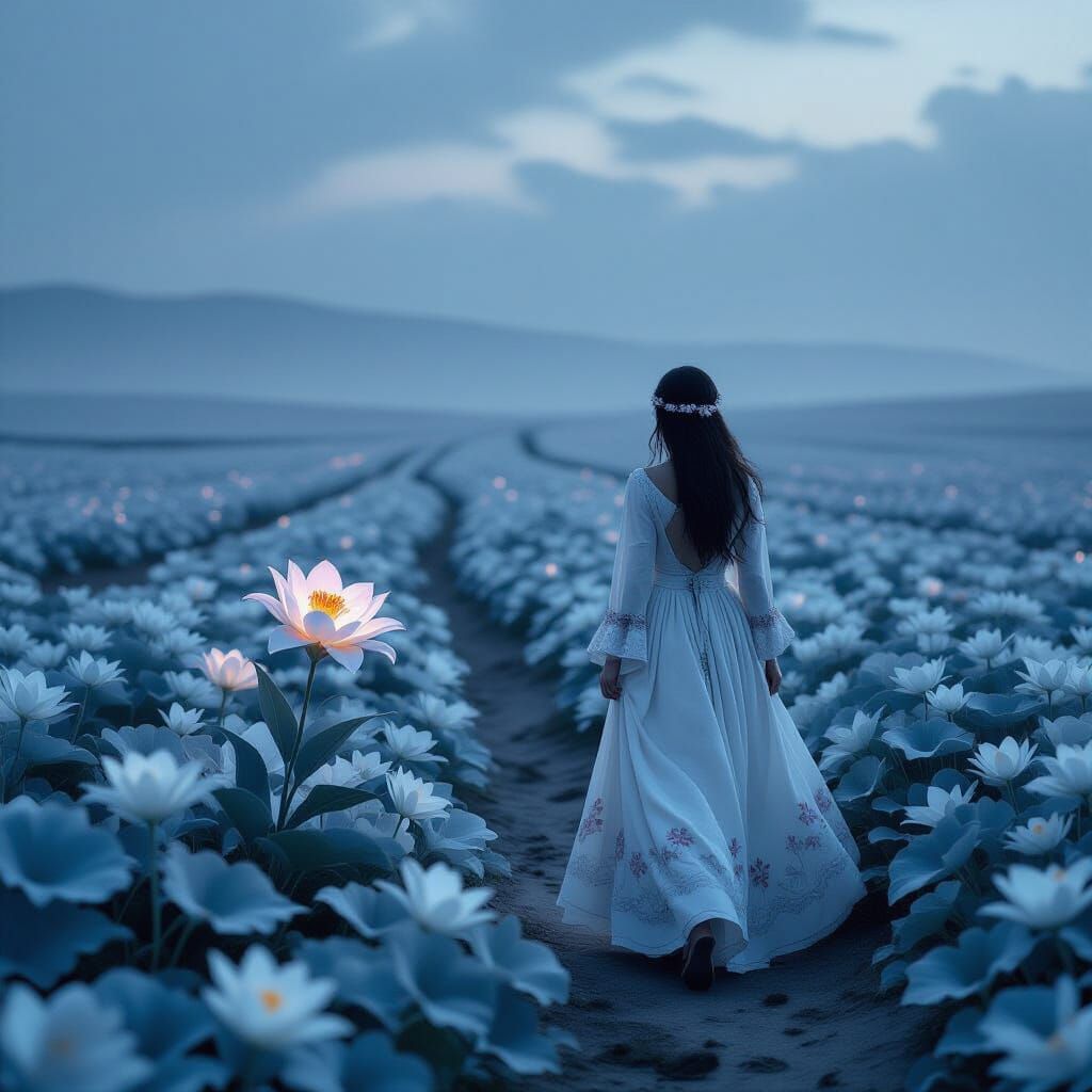 Heartbloom's Despair in a Fading Aurora Landscape